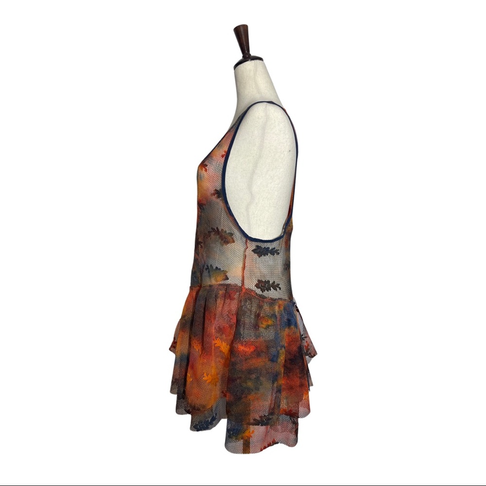 Free People • Fairy Grunge Tiered Floral Mesh Rust Tie Dye Mini Slip Dress S - Picture 4 of 9